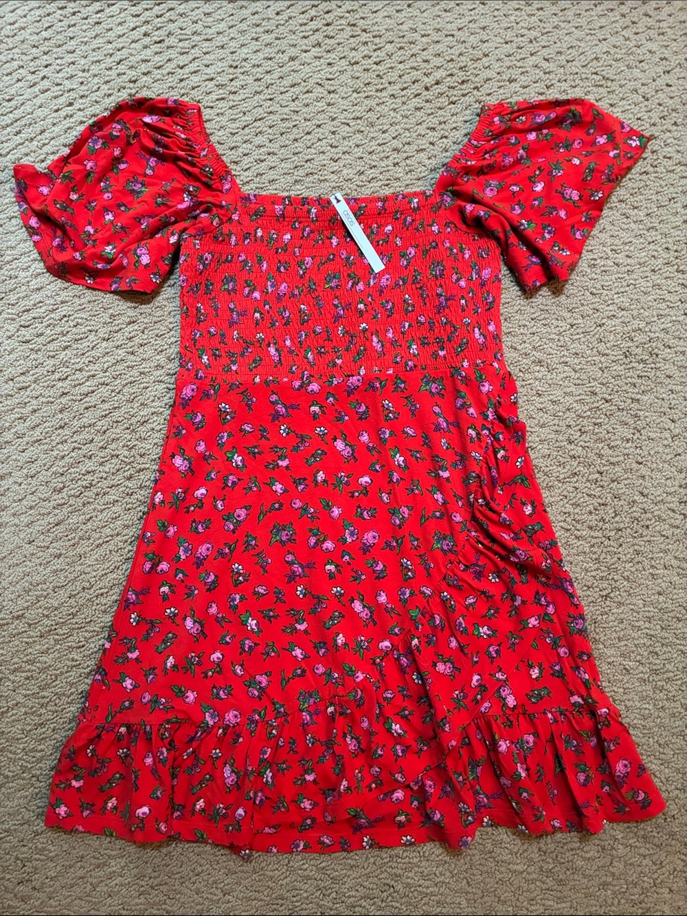 ASOS Red Floral Smocked Mini Dress